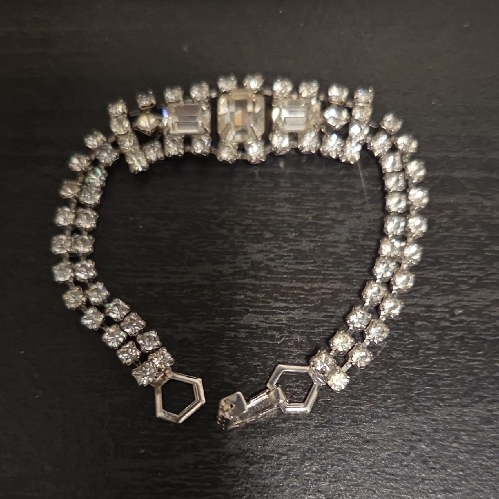 Crystal Double-Row Tennis Bracelet with Emerald-Cut Center